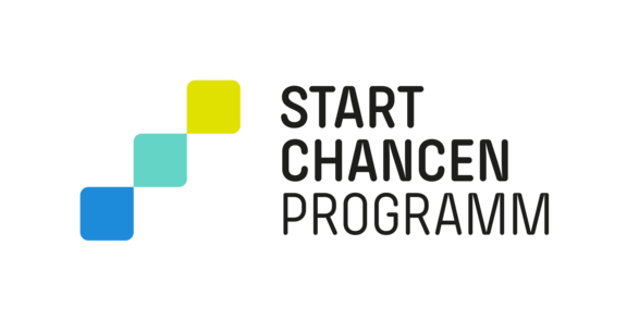 Logo Startchancen-Programm 3 farbige Quadrate + Text Startchancen-Programm